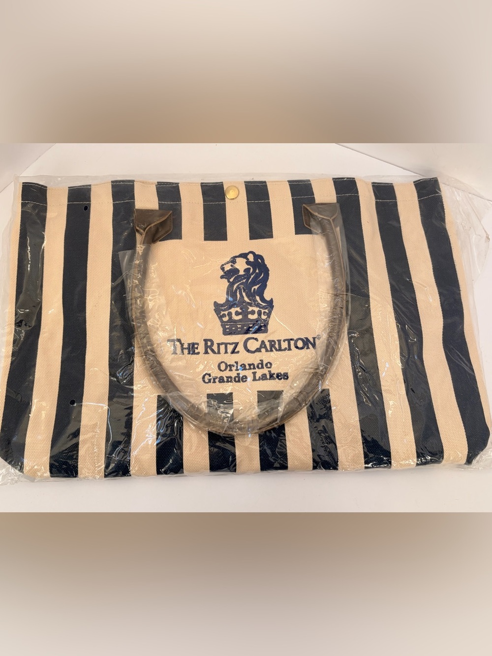 The Ritz Carlton Orlando Grande Lakes Navy and Cream Striped Tote Bag